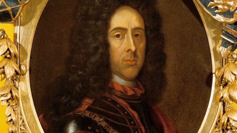 Porträt von Prinz Eugen in einem goldenen Rahmen.