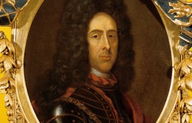 Portr&auml;t von Prinz Eugen in einem goldenen Rahmen.